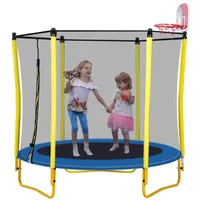 5.5FT Trampolines for Kids 65inch Outdoor & Indoor Mini Toddler Trampoline with Enclosure, Basketball Hoop and Ball Included a30