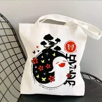Bolsos de noche Genshin Impact Bag Women Juego gráfico Canvas unisex Kawaii Summer Harajuku Cartoon Hu Tao Handbag Funny Keqing Femenina