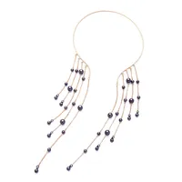 Trendy Women Torques Gray CCB Beads Long Tassel Fringe Choker Necklace Maxi Necklace Fashion Jewelry 20211230 T2
