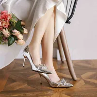 9Cm New Fashion Shallow Mouth Snake Lacquer Leather With Buckle High Heels Silver Women Shoes