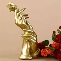 装飾のための金樹脂の像のための家の装飾s抽象的な彫刻現代の置物が大好きバラのバレンタインの日プレゼント210827