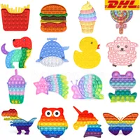 Rainbow Push Bubble Animal Fidget Toys Sensory Autism Squeeze Stress Reliever Mini Toys Game Simple Dimple Fidget Relax Toys DHL 2021