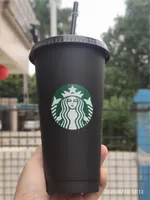 Starbucks آلة الطباعة الأشعة فوق البنفسجية، غير لا يتلاشى، 24 أكواب أوقية تغيير عصير بلاستيكي اللون مع الشفاه و قش القهوة سحرية كأس مخصص 5 قطع