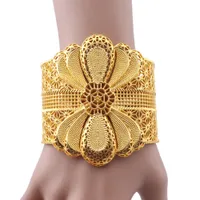 Luxe Indian Big Wide Bangle 24 K Goud Kleur Bloem Armbanden Voor Dames Afrikaanse Dubai Arabische Huwelijk Sieraden Geschenken