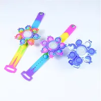 Rainbow Fingertip Gyro Fidget Toys Party Favor Led Luminous Wristband Silicone Rebound Squeeze Push Bubble Bracelet Watch Anti-stressa33 a59