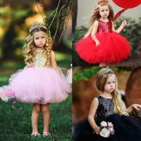 Robes Fille Jolie enfant enfant enfant bébé fille paillettes élégantes Sleevers Tutu tulle robe princesse fête de mariage robe 1-5Years