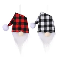 Kerst GNOME Wijnfles Cover Handgemaakte Buffalo Plaid Champagne Toppers Santa Hat Hanging Decoratie