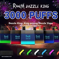 원래 Randm Dazzle King Cigarette 3000 퍼프 일회용 장치 키트 1100mAh 배터리 미리 포드 vape 스틱 펜 다채로운 LGB LED 라이트 12 색 바 플러스