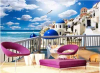 Fonds d'écran 3D Room Wallpaper Mural Mural Aegean Seaside Building TV Fond