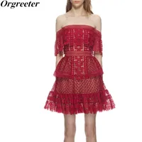 Orgreeter pist elbise kadın pembe kırmızı oymak seksi parti slash boyun dantel vestidos kendi kendine portre 210525