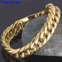 Trustylan Luxus Goldene Gold Farbe Chunky Mann Armband Miami Kubanische Bordsteinkette Kette Herren Armbänder Für Männer Indische Schmuckgeschenke