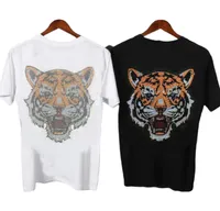 Männer Hemd Kurzarm für Mann Schwarz Weiß Heißbohrer Herren T-Shirts Pailletten Mode Tiger Muster Cool