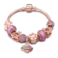 Nouveau bracelet de charme pandora femme rose or perlé pendentif bricolage alliage grand trou perle bijoux en gros cadeau souvenir