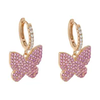 2021 Design Dangle Drop Kolczyk Micro Pave White Pink CZ Butterfly Charm Cute Animal Girl Jewelry