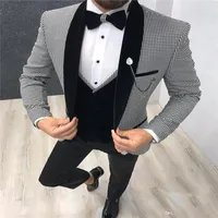 Diseño italiano de 3 piezas Men formal Suit Slim Fit Party Prom Houndstooth Groom Wedding Man Blazer Tuxedo