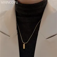 Chains 2022 Korea Fashion Simple Sweater Women Necklace Small Gold Brick Titanium Steel Clavicle Chain Female Jewelry Gift Collar