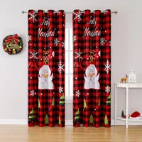 カーテンドレープrzcortinasクリスマスカーテンサンタクロースプリント窓用リビングルームキッズ寝室クリスマス家の装飾