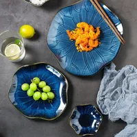 Bulaşık Tabakları Japon Seramik Lotus Yaprak Takım Batı Plaka Retro Lezzeti Yaratıcı Ev Pirinç Kase Düzensiz Restoran