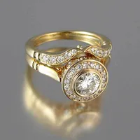 럭셔리 여성 결혼 반지 세트 빈티지 크리스탈 18kt 옐로우 골드 컬러 쌓을 수있는 반지 약속 여성을위한 약혼 반지 541 Q2