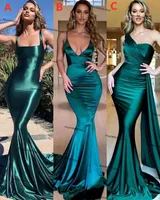 Emerald Green Mermaid Long Bridesmaid Dresses 2021 Sexig Ärmlös Trädgård Afrikansk Maid of Honor Wedding Guest Dress Robe Femme