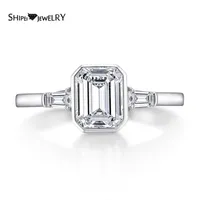 Pierścienie klastrowe Shipei 100% 925 Sterling Srebrny Szmaragd Cut Real Moissanite Crełabet Stoli Reagement 2ct Classic Women Ring Fine Jewelry Gi