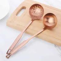 2pcs / Set Tool de cuisson en acier inoxydable Poignée longue Soupe Soupe SCOOP SKIMMER cuivre pour accessoires de cuisine à domicile à la maison Y0428