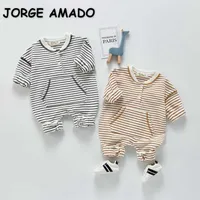 Spring Baby Girl Romper Striped Pocket Jumpsuit born Casual Style Outwear Kids Clothes E06 210610