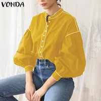 Women's Blouses & Shirts Elegant Lantern Sleeve Women Blouse 2022 VONDA Office Tops Casual Solid Color Female Blusas Femininas Oversized