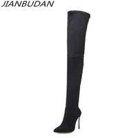 جيانبودان مثير سوبر عالية الفخذ أحذية الخريف المرأة مريحة تمتد الأحذية عالية الجودة من جلد الغزال فوق الأحذية الركبة 35-42 حجم 210626