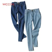 Женские джинсы Wiccon осенью 2021 старинные женщины карандаш джинсовые брюки голубой высокая талия женщина зима случайные корейские моды парень