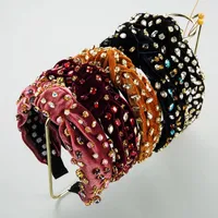 Sweet Top Knot Crystal Hairbands Rhinestone Fandbands Tessuto Colori solidi Velvet Hairband Capel Band Accessori per le donne