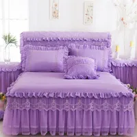Spets säng kjol killowcases rosa romantisk bröllop bäddsoffa cover prinsessa sängar sängkläder kung drottning tvilling storlek hem textil 356 r2