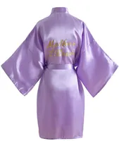 Women's Nachtkleding Paars Mather of the Bruid Roaden Satijn Kimono Wedding Party Gereed Care Robe met Gold Glitter