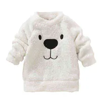 뜨거운 새로운 어린이 아기 의류 소년 소녀 사랑스러운 곰 모피 화이트 코트 두꺼운 스웨터 코트 Y0925