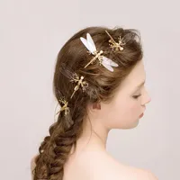 Transparente Brauthaarnadel Hochzeit Haarspins Gold Mädchen Braut Libelle Haarscheiben Perle Kopfschmuck Schmetterling Haarschmuck