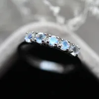 자연 블루 Moonstone 반지 패싯 컷 라운드 3mm 탄생석 쥬얼리 약혼 결혼 반지 여성용 선물