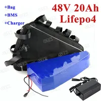 GTK 48V 20Ah LiFepo4 battery pack triangle shape with BMS for 48V 1000w electric bike bicycle E-bike scooter +3A Charger+ bag