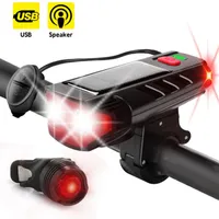 Edison2011 T6 Bike Front Torches Light with Horn 120dB Solar USB Charging Bicycle Headlight 5 Modes LED Cycling Lamp Flashlight 2000mAh