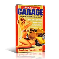 Vintage Metal Tin Signes "Garage à service complet" Chaud Rod Pin-up Girl Suspension Affiche Garage Decor