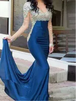 Casual Dresses Robe De Soriee Scoop Long Sleeves Beading Mermaid Formal Sexy Sheer Evening Prom Party Gowns Vestido Noiva