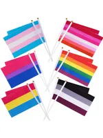 Drapeau de la fierté arc-en-ciel Petite Mini Main Main Banner Stick Gay LGBT Party Decorations Fournitures pour Bannière des défilés Festival