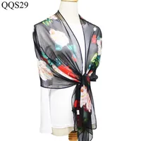 Scarves The 2021 Ms Rose Flower Printed Scarf Georgette Long Thin Emulation Silk Shawls Sell Like Cakes