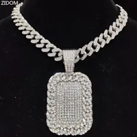 Pendant Necklaces Men Hip Hop Iced Out Bling Dog Tag Necklace With 13mm Width Cuban Chain Hiphop Fashion Charm Jewelry
