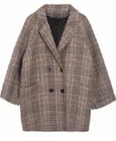 여성을위한 느슨한 격자 무늬 모직 코트 패션 옷깃 슬림 여성 재킷 한국 가을 여자 의류