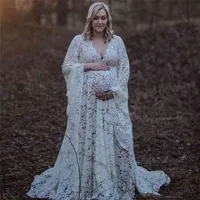 Boho-Stil Spitze Mutterschaftskleid für Pografie Outfit Maxi Kleid Schwangerschaft Frauen Lange 210726