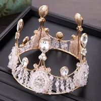 Hair Clips & Barrettes Vintage Royal Full Round Crown Alloy Rhinestone Beaded Tiaras Bridesmaid King Headband For Women Men ML