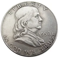 الولايات المتحدة 1958 قطعة فرانكلين نصف الدولار الحرفية الفضة مطلي نسخة عملة النحاس الحلي الديكور المنزل