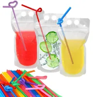 Waterflessen drinken tas met stro gaten FreeZable Juice Tassen Pouch Translucent Reclosable Rits Plastic Drinken Poucjes Verzegelde Sappen Vloeibare Verpakking