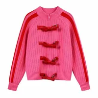 Women&#039;s Sweaters 2021 Fashion Zip-up Sweatshirts Loose Red Bowknot Women Hoodies For Spring Female Long Sleeve Casual Cardigan Ladies Tops