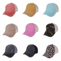 Hästsvans hattar 9 färger tvättade mesh back leopard camo ihålig rörig bun baseball cap trucker hatt cyz3154